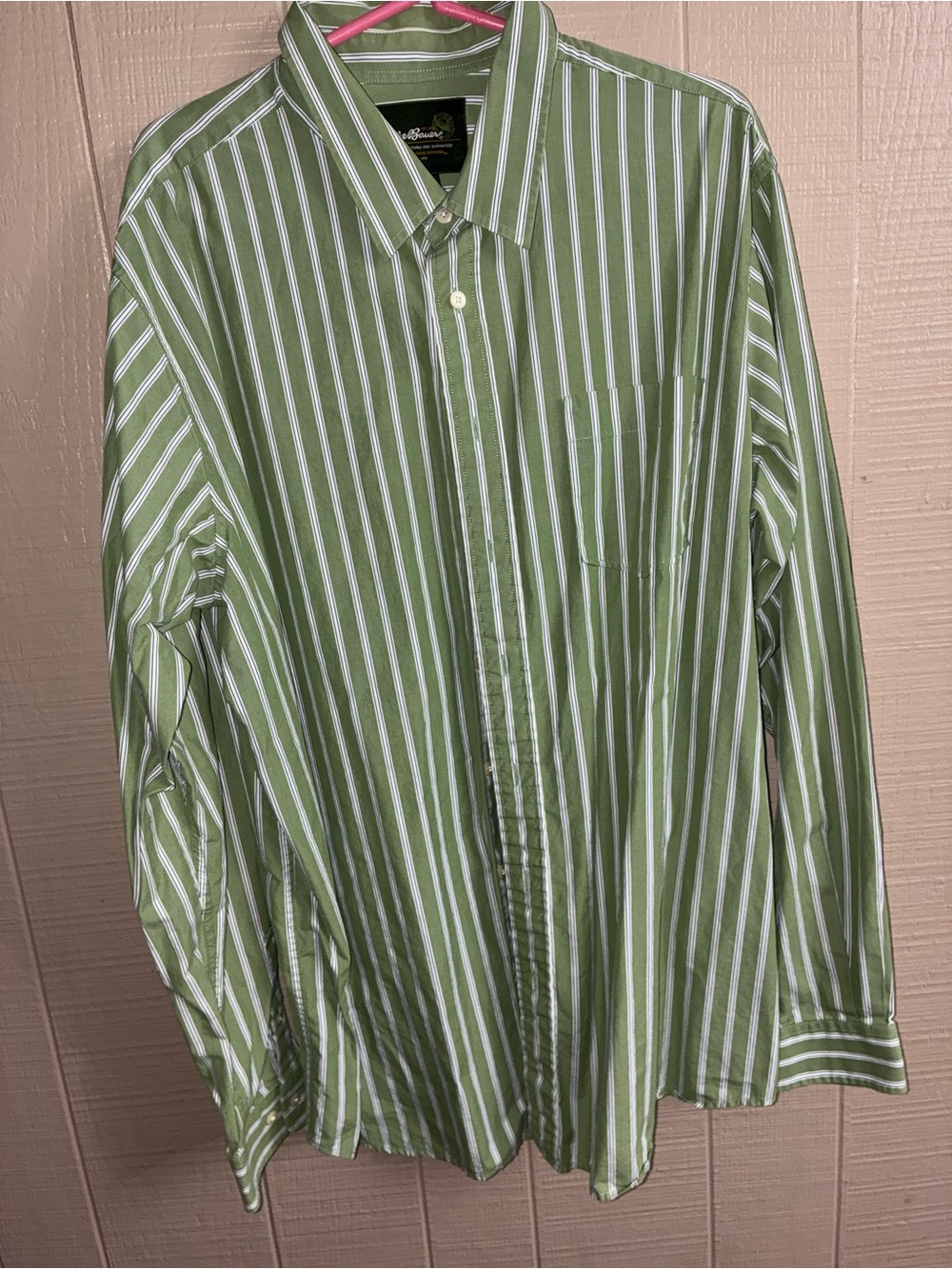 Eddie Bauer Green and White Striped Button-Down Shirt